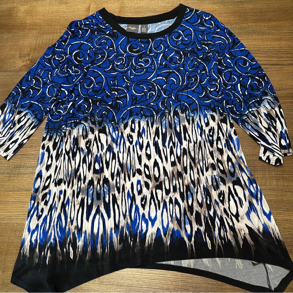 Chico's Blue and Black Abstract Print Blouse